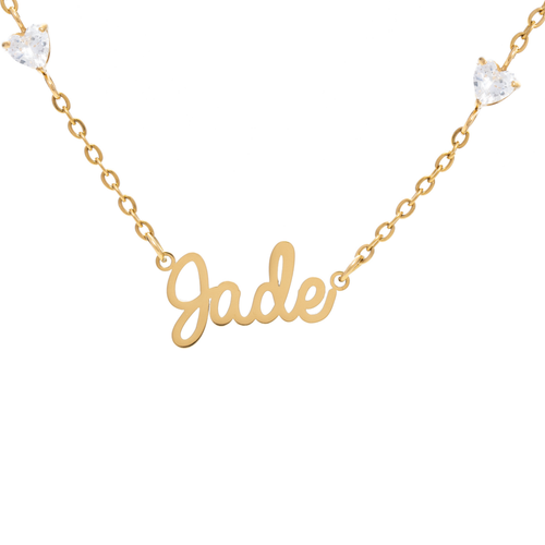 Personalised Name Necklace with 4 Crystal Hearts