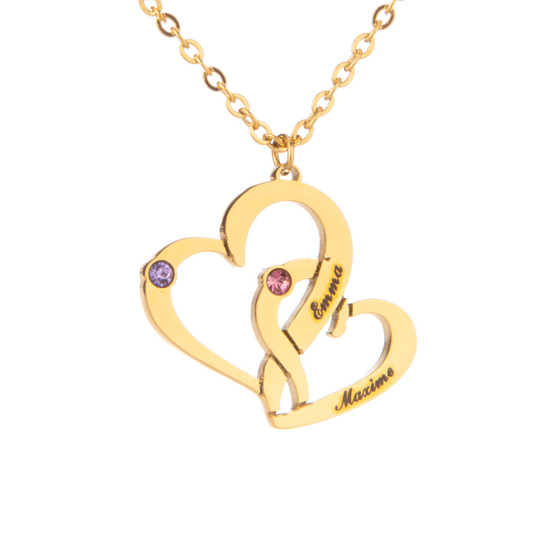 Personalised Intertwined Hearts Necklace with Birthstones & Engraved Names