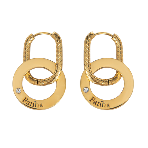 Personalised Hoop Earrings with Twisted Ring & Clear Crystal