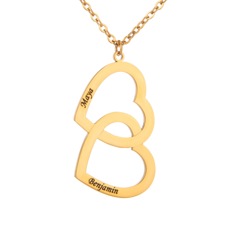 Twin Heart Engraved Name Necklace
