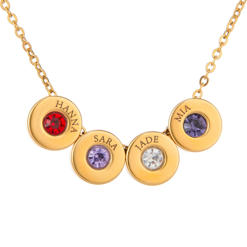 Personalised Engraved Bead Necklace with Names & Birthstones
