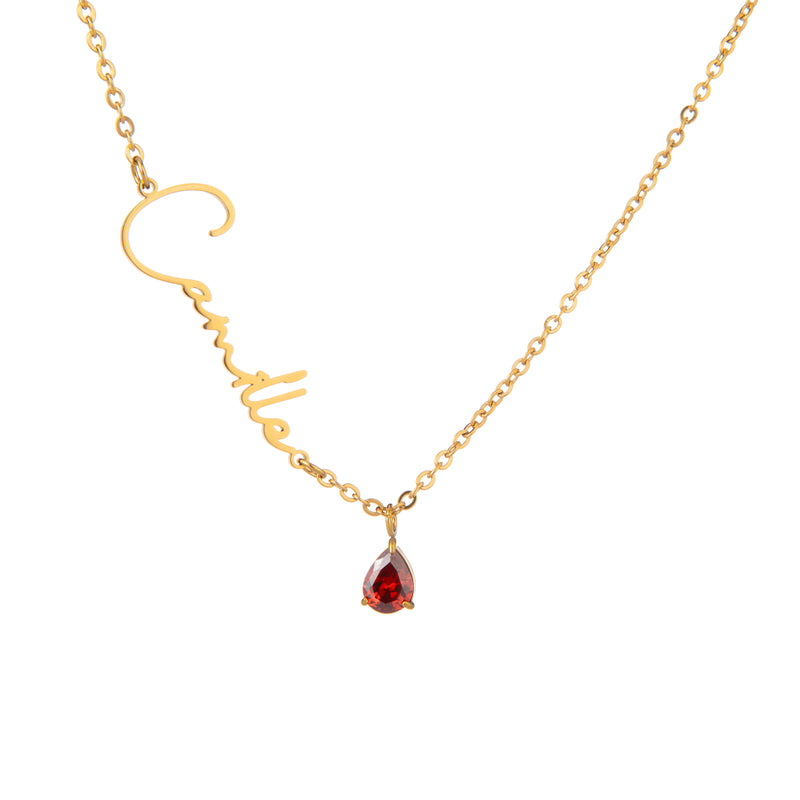 Personalised Vertical Name Necklace with Birthstone