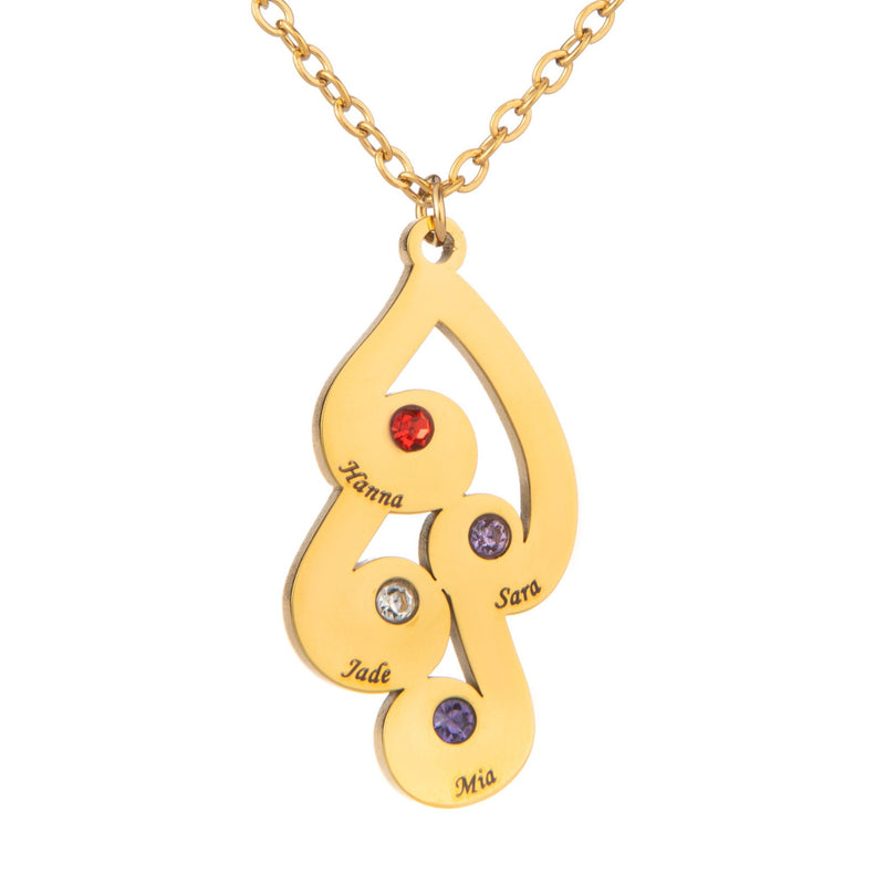 Personalised Intertwined Droplets Necklace with Engraved Names & Birthstones