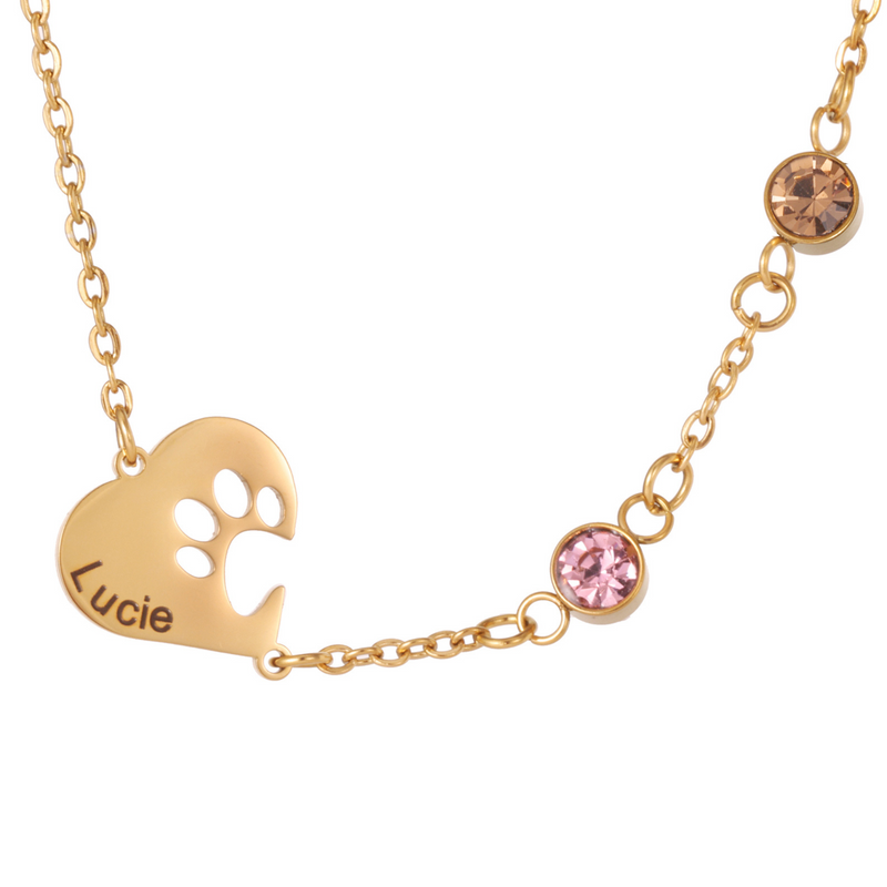 Heart Necklace with Engraved Print and Birthstones