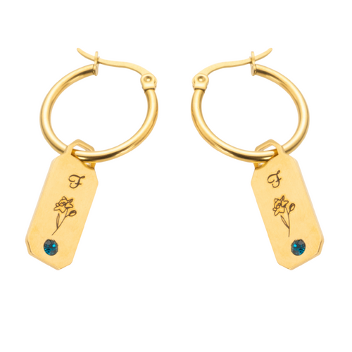 Initial Flower and Stone Earrings