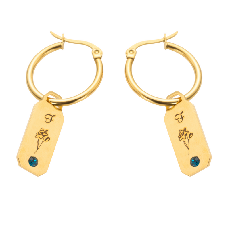 Initial Flower and Stone Earrings