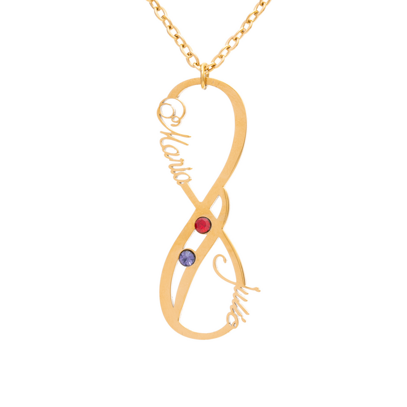 Vertical Necklace with Two Names and Birthstones