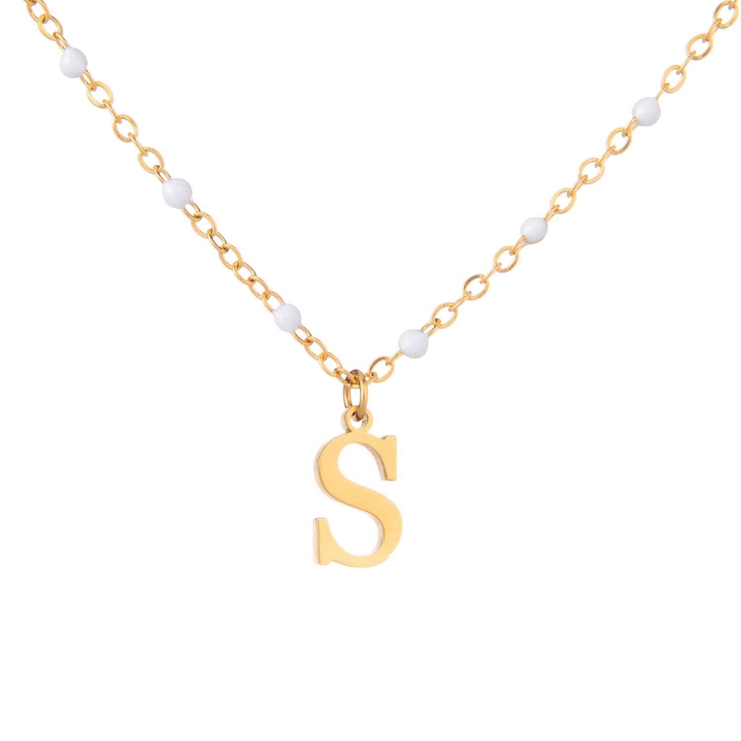 Personalised Initial Necklace with Beaded Chain