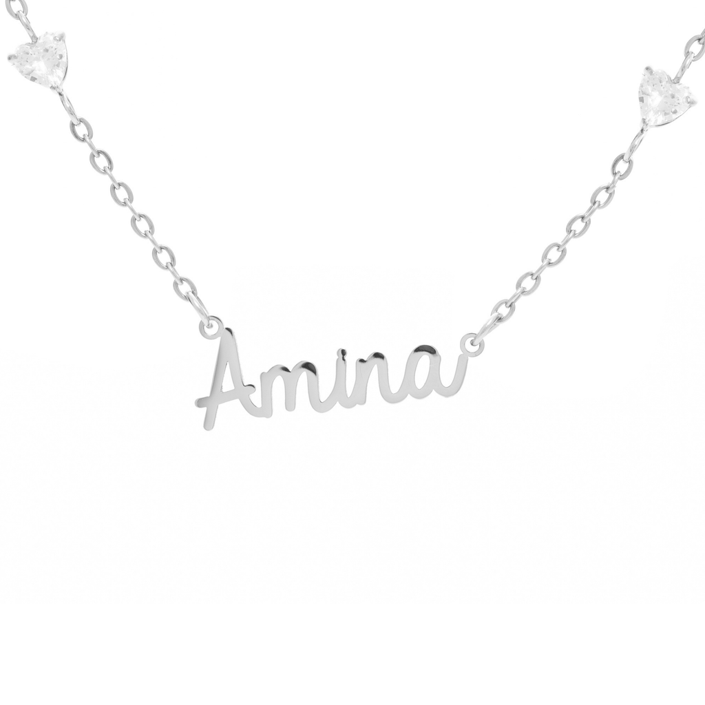 Personalised Name Necklace with 4 Crystal Hearts