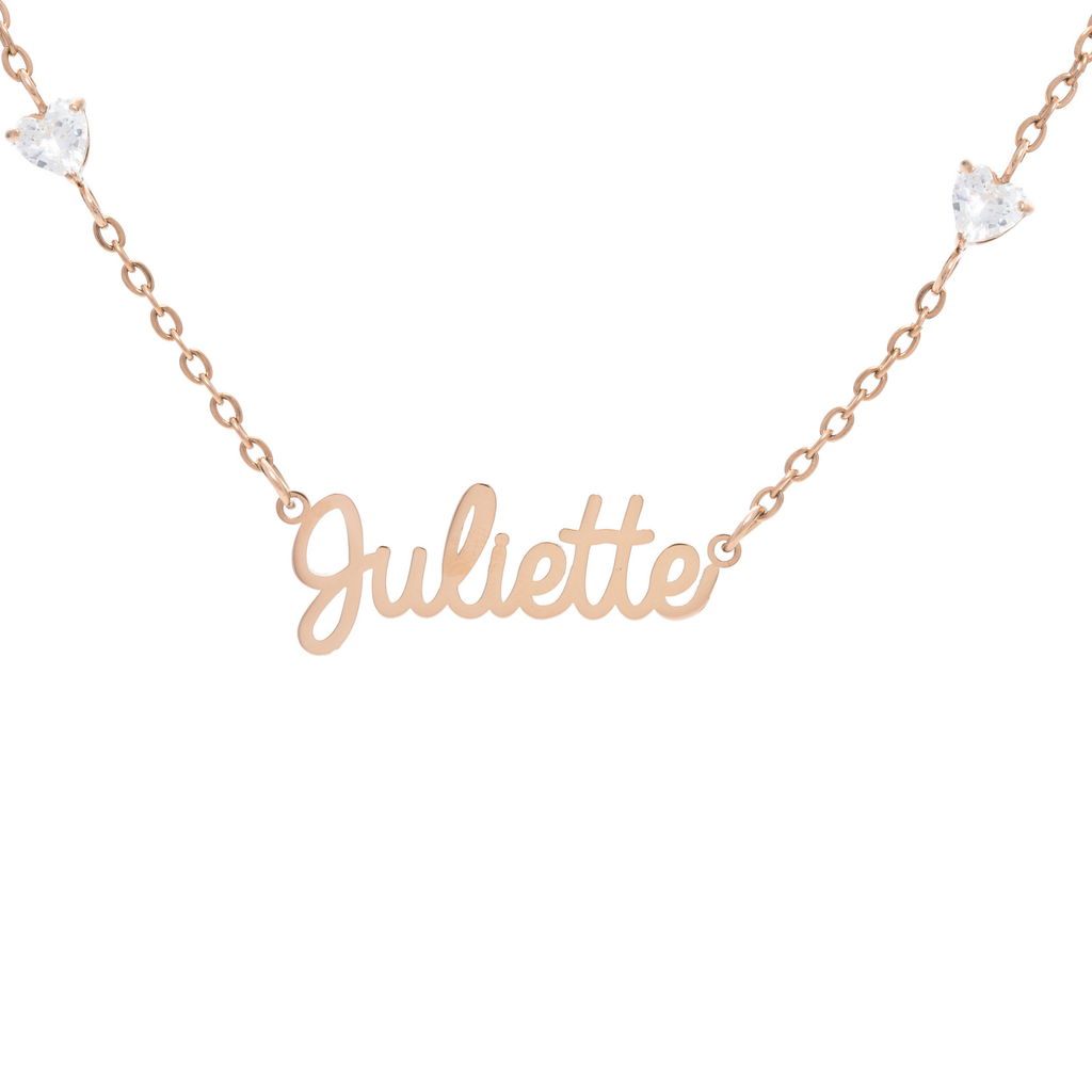 Personalised Name Necklace with 4 Crystal Hearts