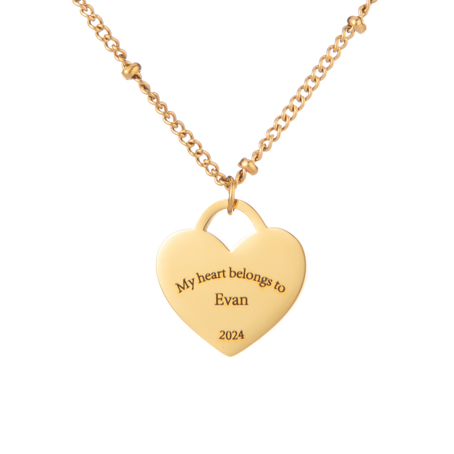 Personalised Engraved Heart Necklace with Beaded Chain