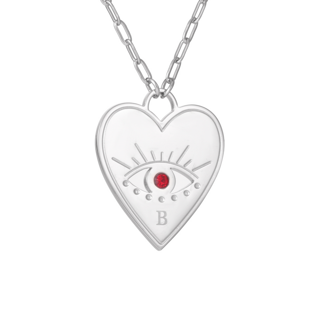 Personalised Heart Necklace with Evil Eye and Stone