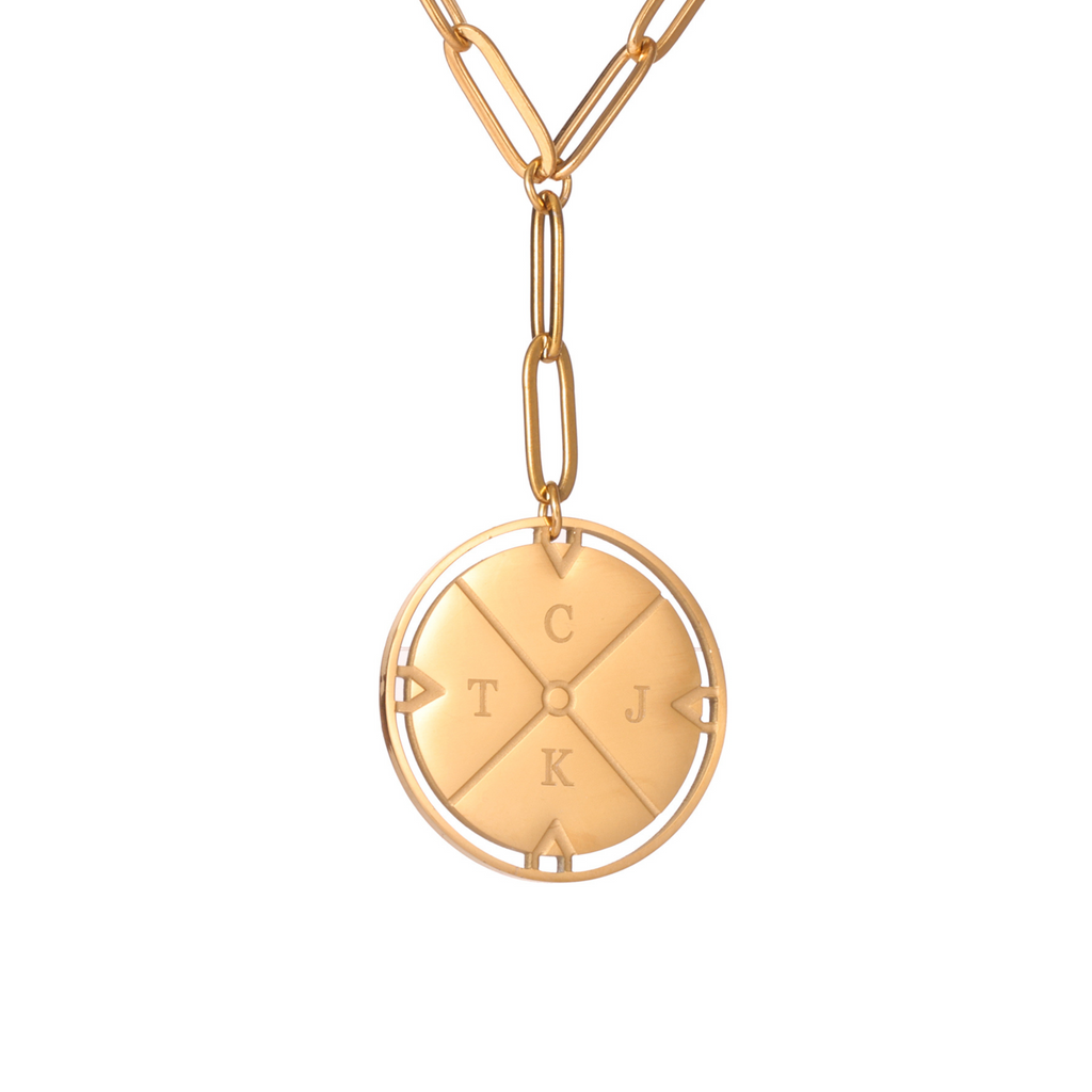 Personalised Compass Medallion Necklace with Initials