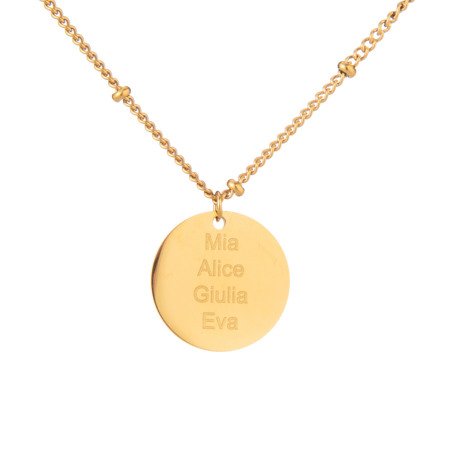Personalised Engraved Disc Necklace with Beaded Chain