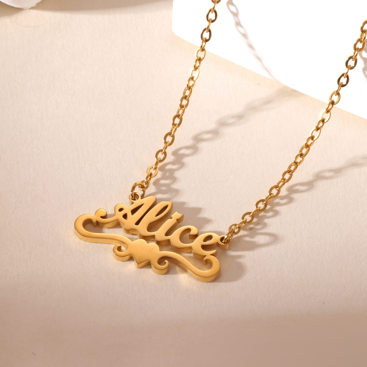 Kids Name Necklace with Heart & Arabesques