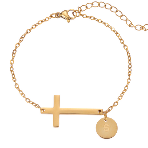 Personalised Cross Bracelet with Engraved Initial