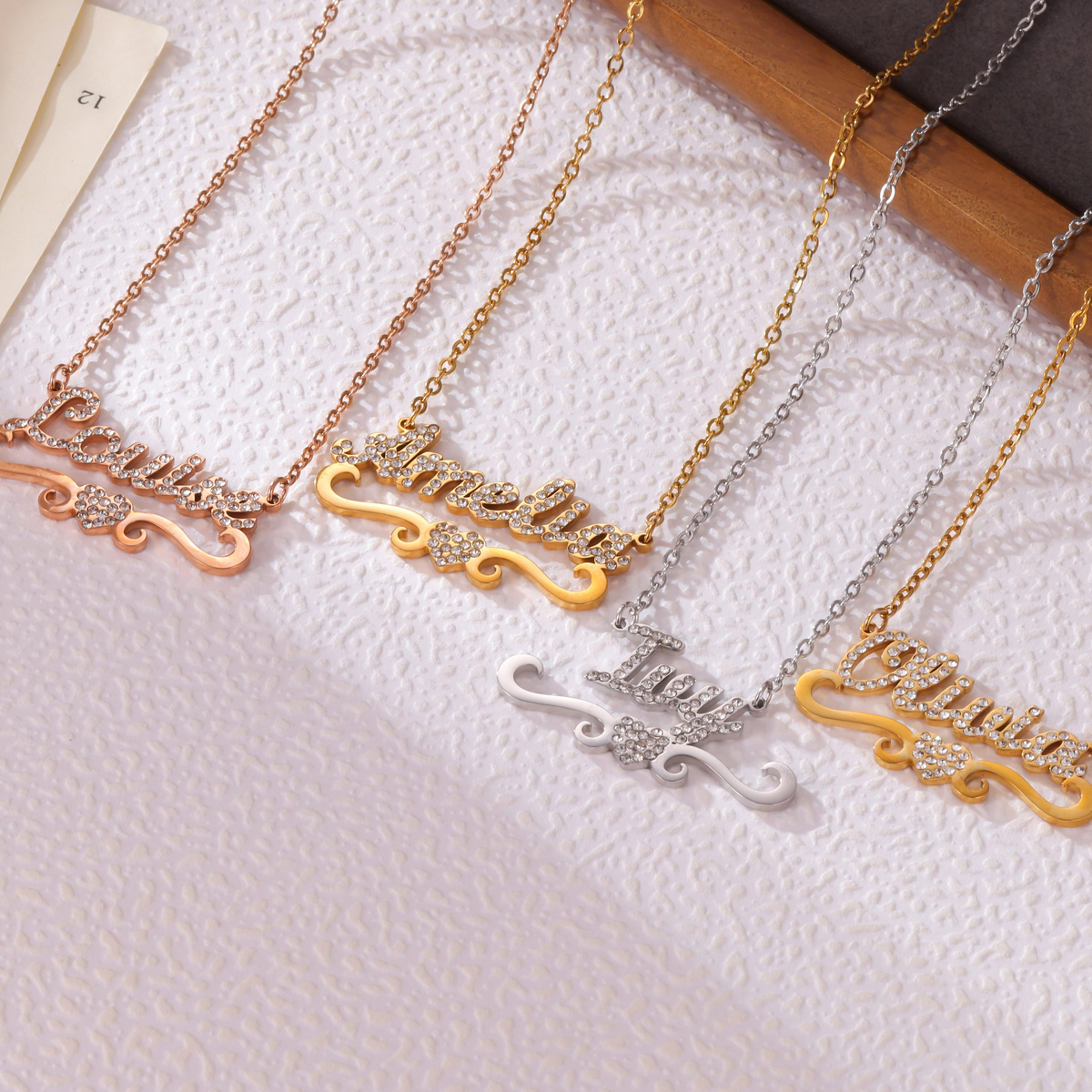 Kids Name Necklace with Heart & Rhinestones