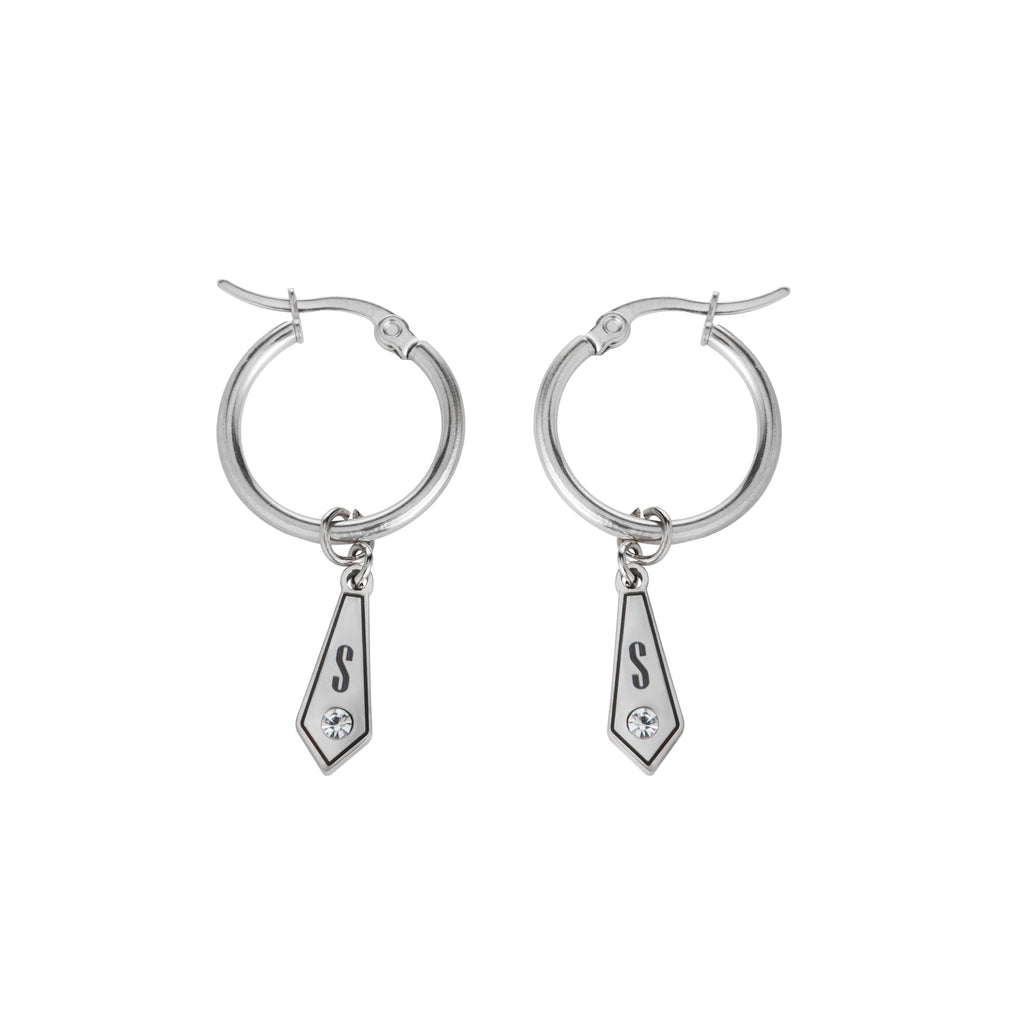 Personalised Hoop Earrings with Diamond-Shaped Pendant & Crystal
