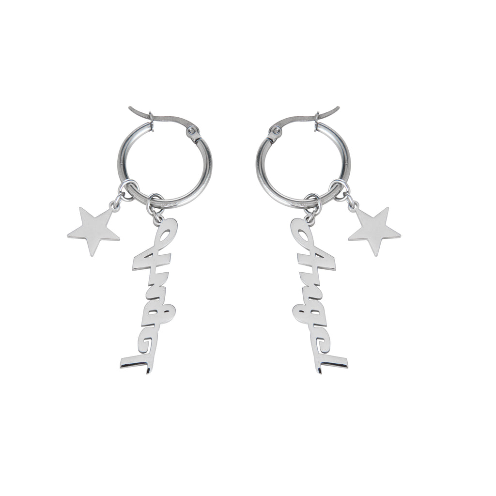 Personalised Hoop Earrings with Name Pendant & Star Charm