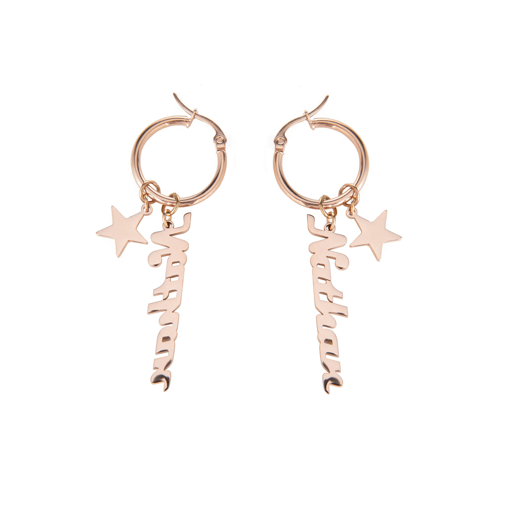 Personalised Hoop Earrings with Name Pendant & Star Charm