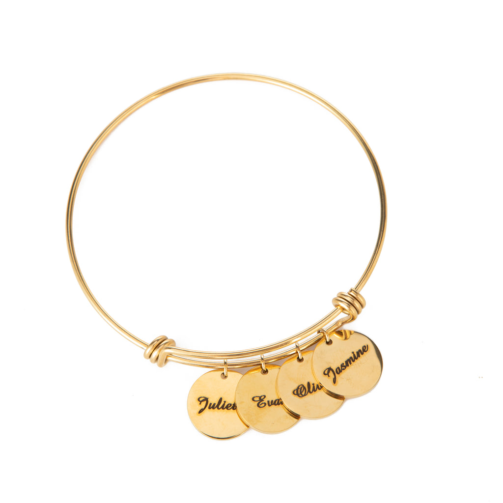 Personalised Bangle Bracelet with 2 to 4 Engraved Name Charms
