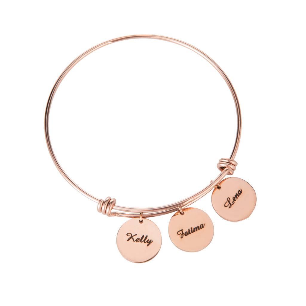 Personalised Bangle Bracelet with 2 to 4 Engraved Name Charms
