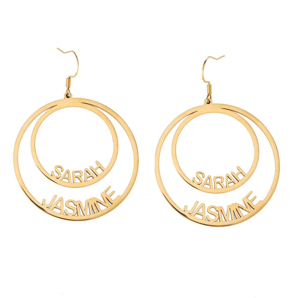 Personalised Double Circle Earrings with Two Names