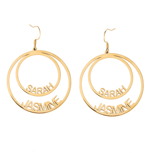 Personalised Double Circle Earrings with Two Names