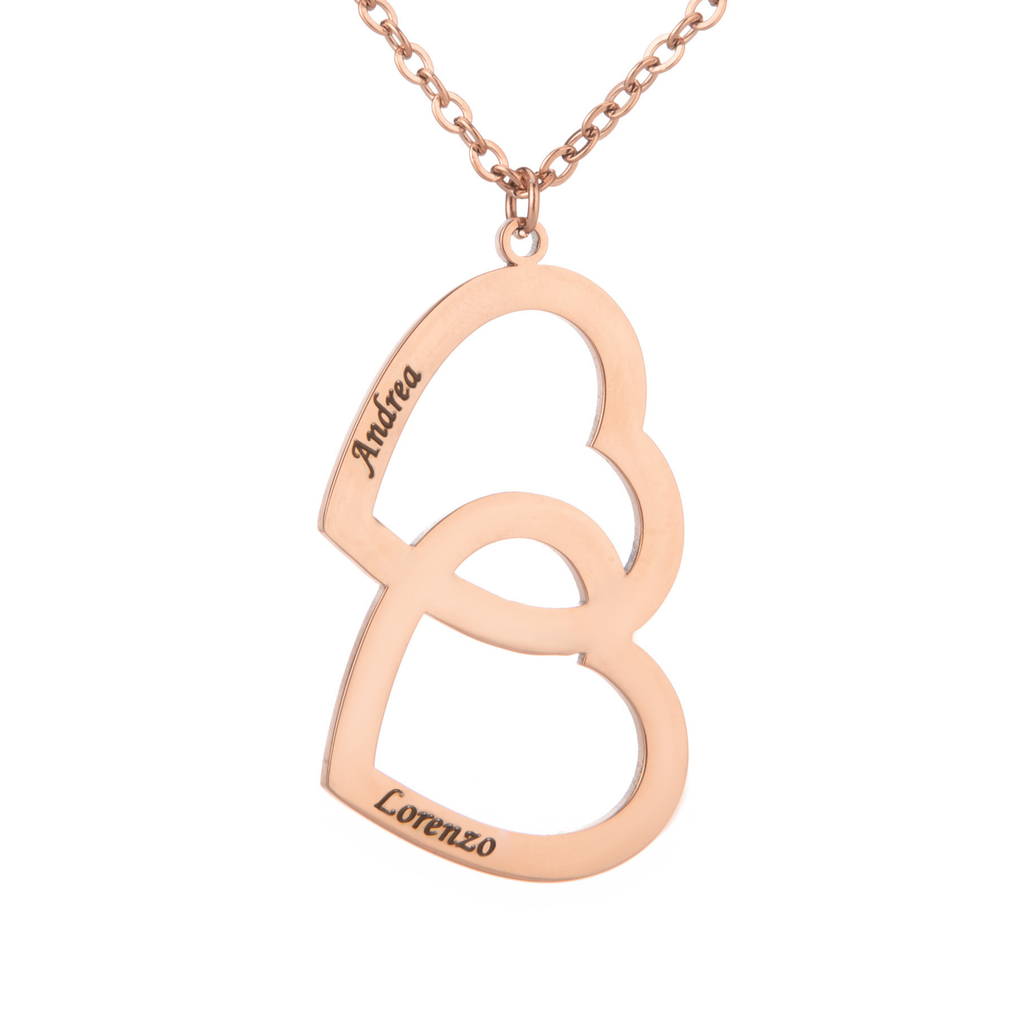 Twin Heart Engraved Name Necklace