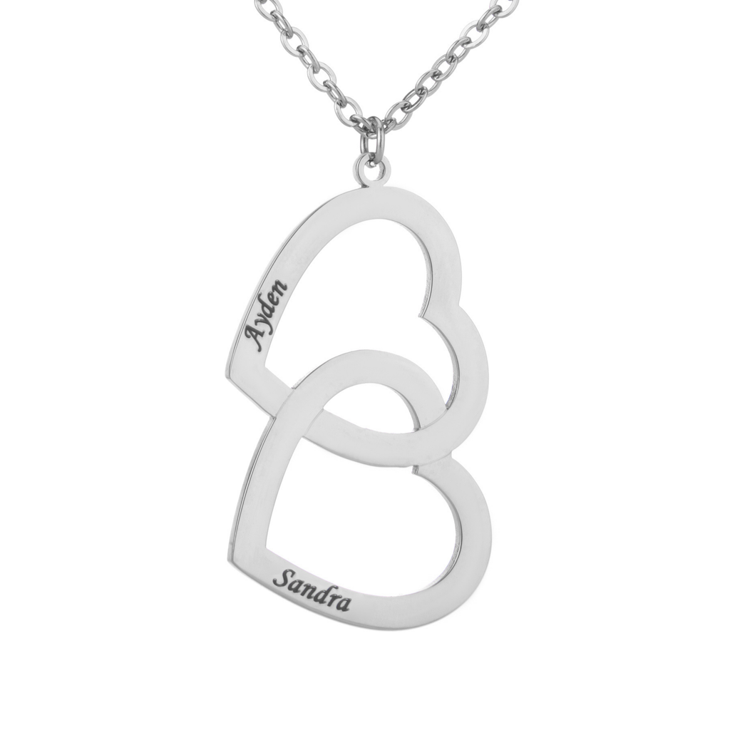 Twin Heart Engraved Name Necklace