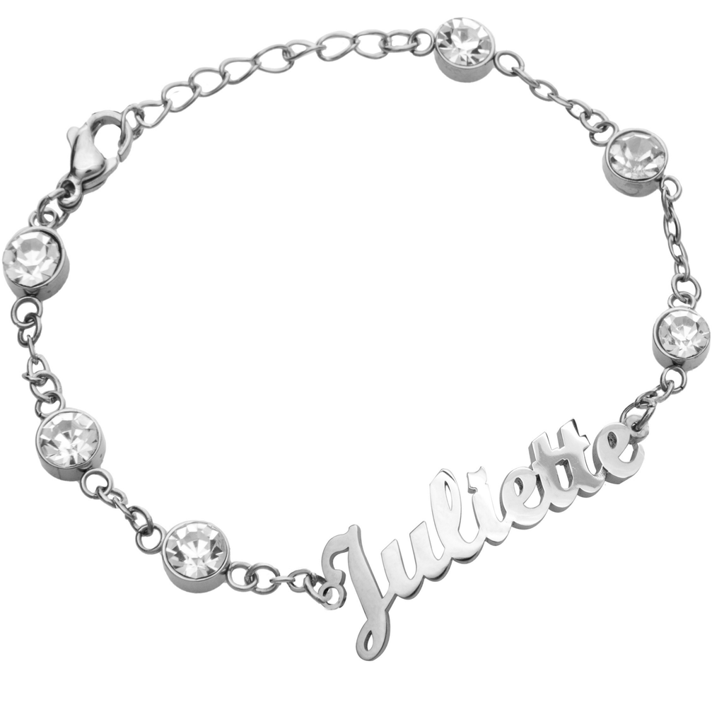 Name Bracelet/Anklet with Crystal Stone