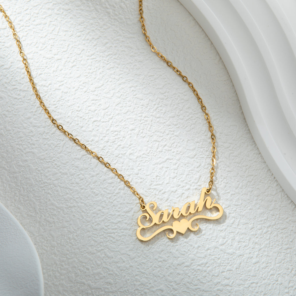 Personalised Wavy Heart Necklace with Elegant Arabesque Details