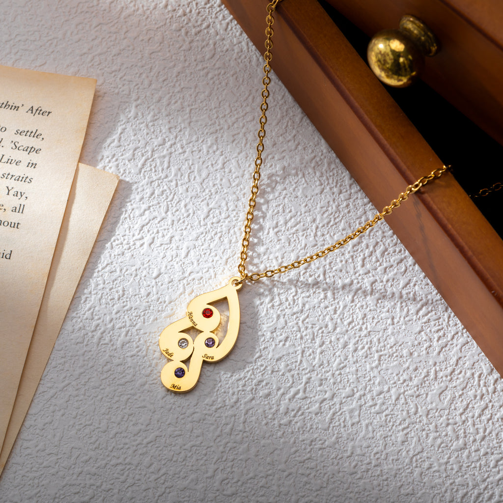 Personalised Intertwined Droplets Necklace with Engraved Names & Birthstones
