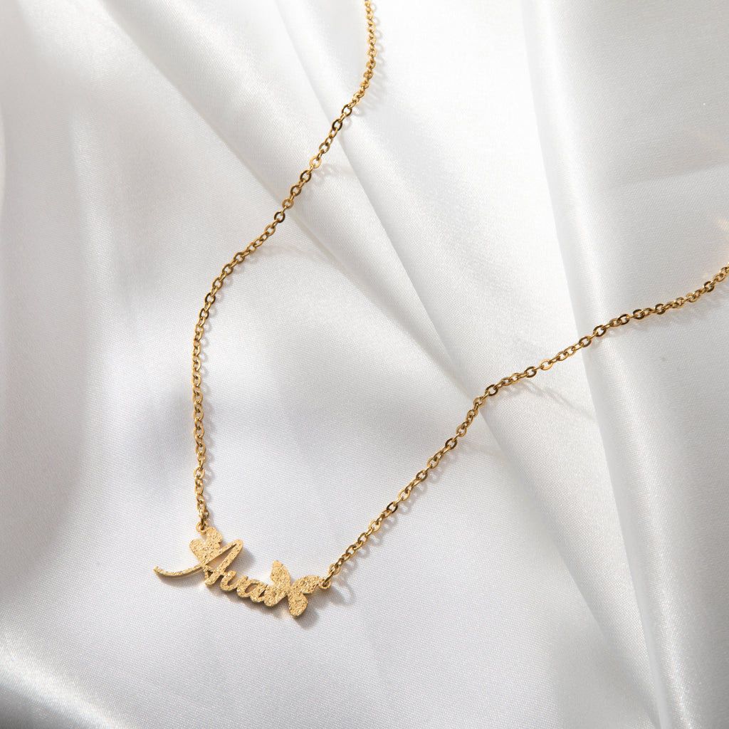 Personalised Name Necklace with Butterfly Font & Glitter Effect