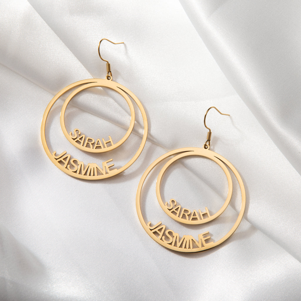Personalised Double Circle Earrings with Two Names