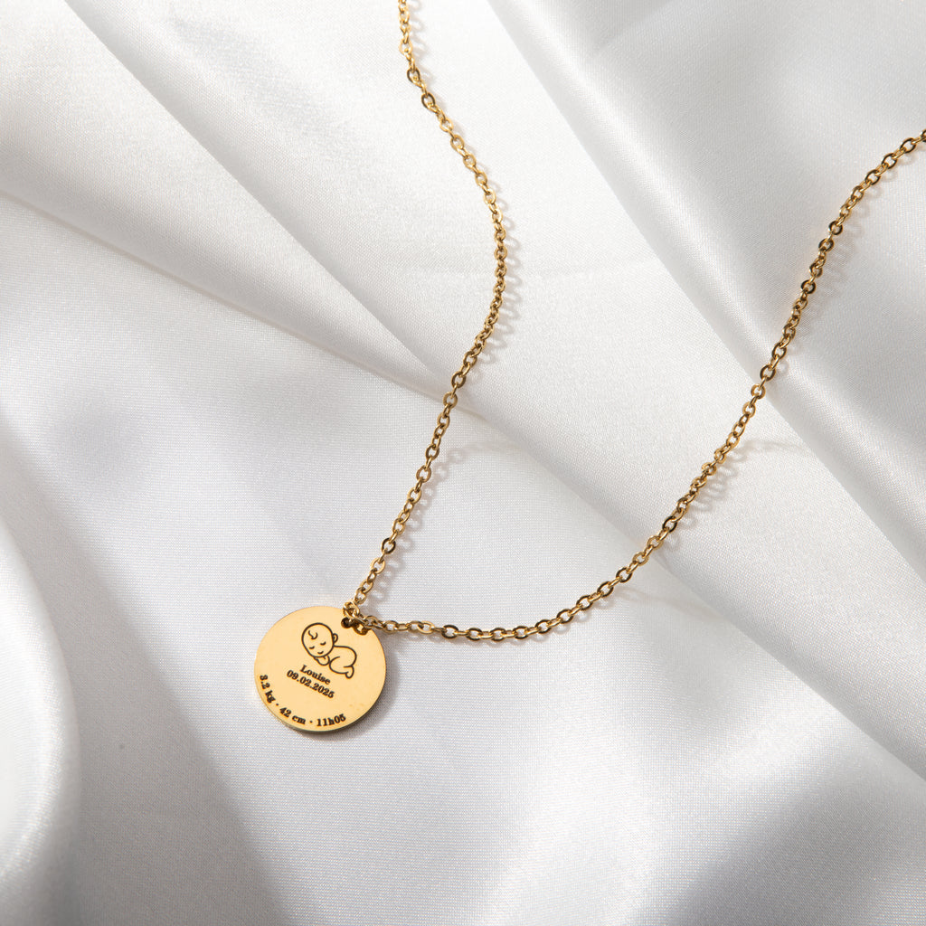 Personalised Birth Details Necklace – Engraved Baby Pendant