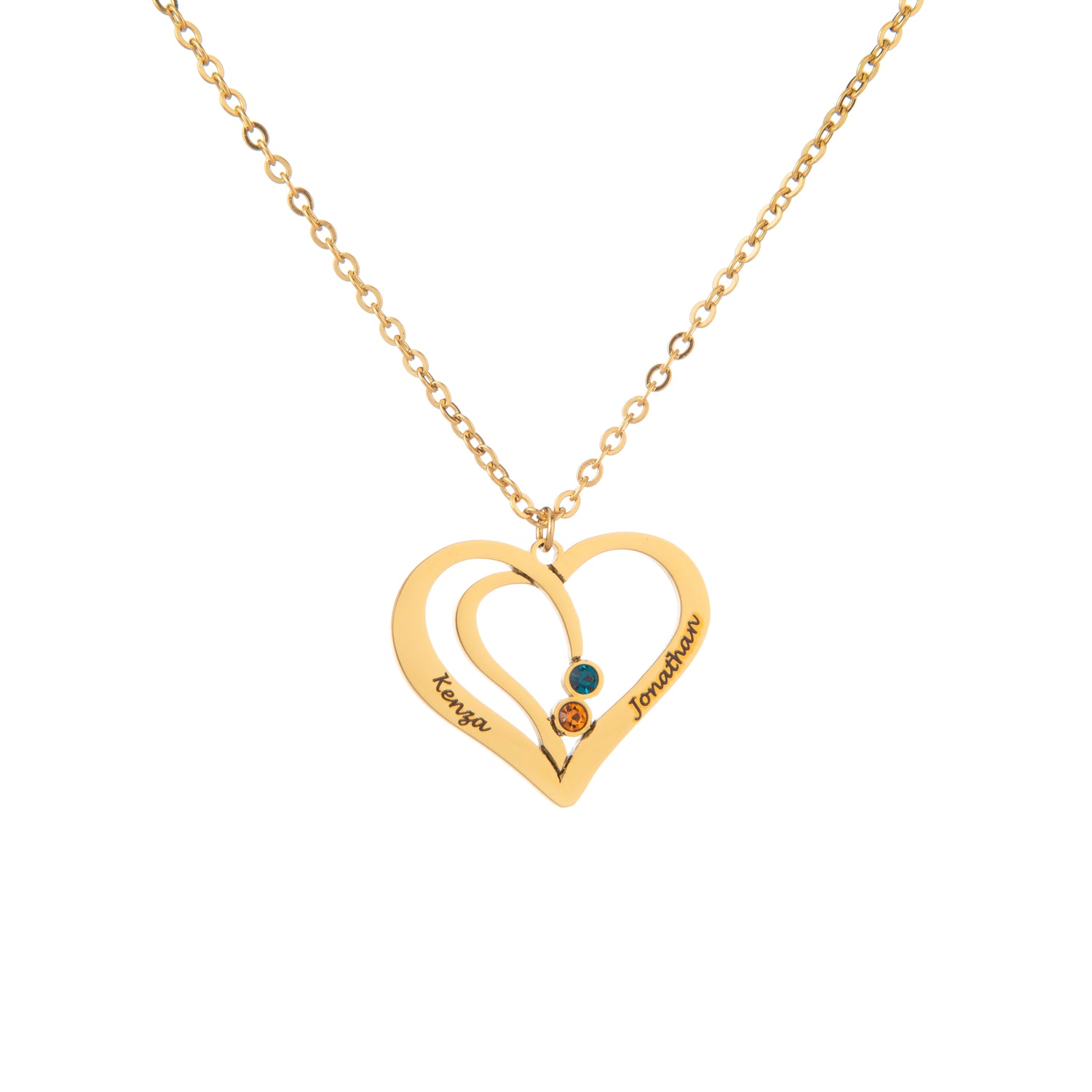 Personalised Intertwined Hearts Necklace with Engraved Names & Birthstones