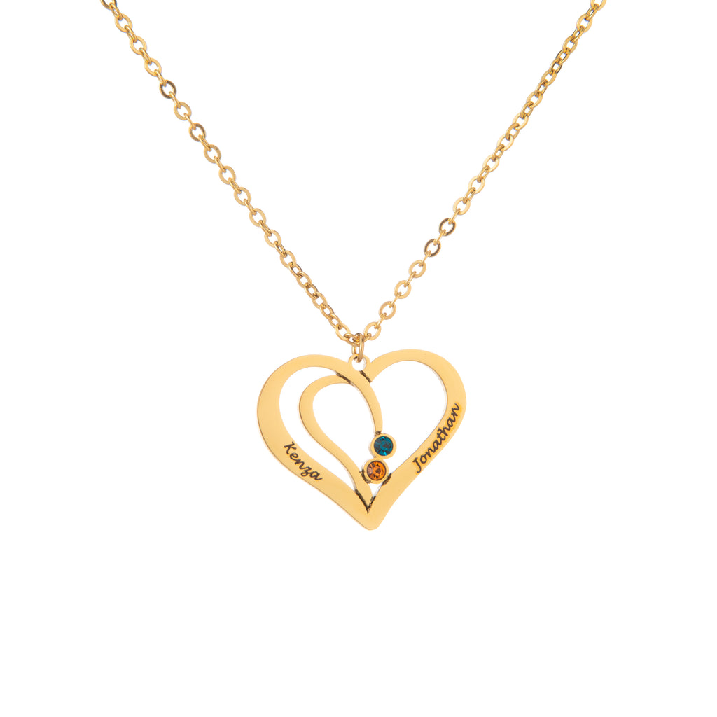 Personalised Intertwined Hearts Necklace with Engraved Names & Birthstones