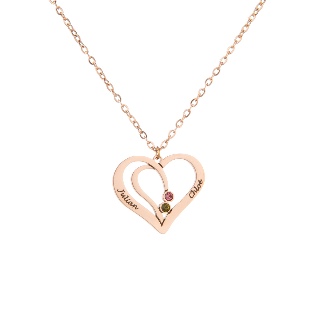 Personalised Intertwined Hearts Necklace with Engraved Names & Birthstones