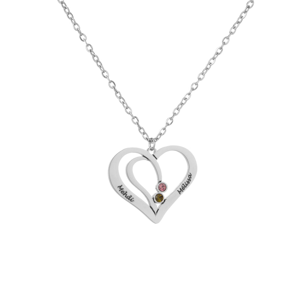 Personalised Intertwined Hearts Necklace with Engraved Names & Birthstones