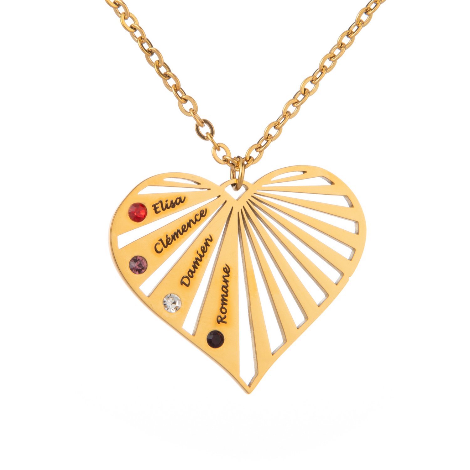 Personalised Radiant Heart Necklace Birthstones