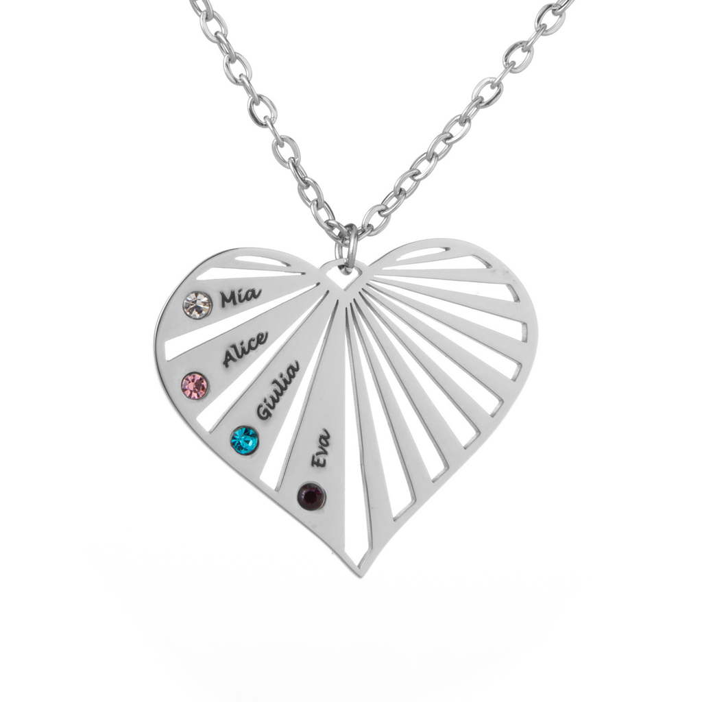 Personalised Radiant Heart Necklace Birthstones
