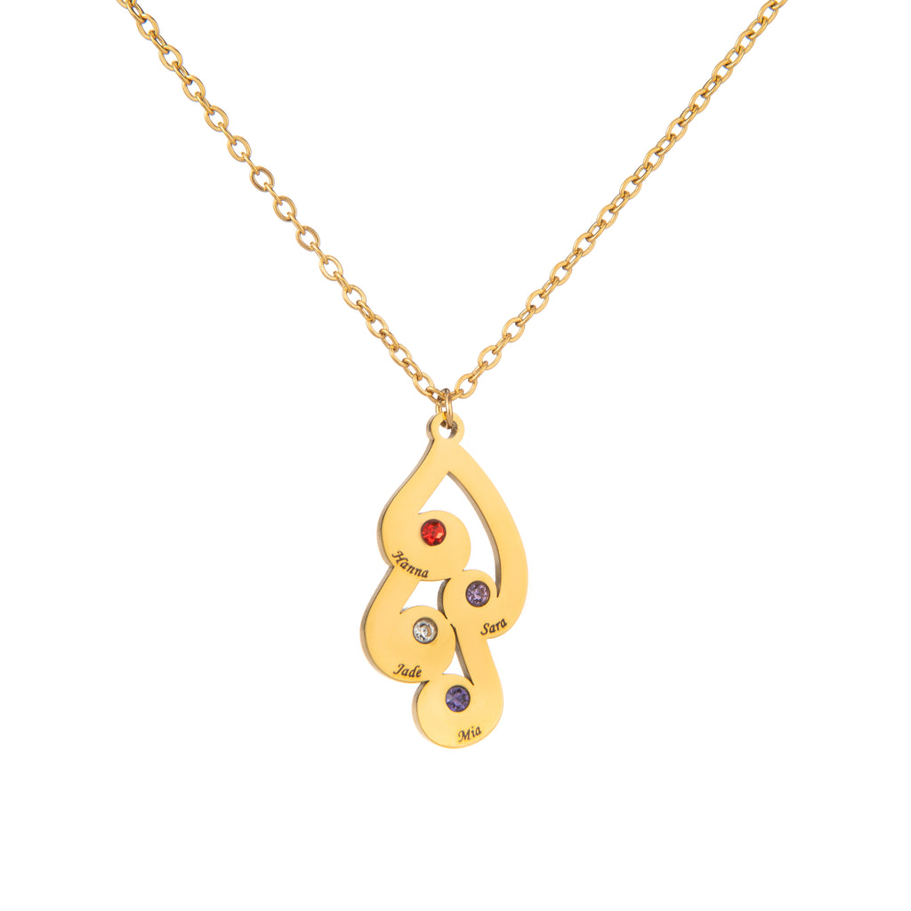 Personalised Intertwined Droplets Necklace with Engraved Names & Birthstones