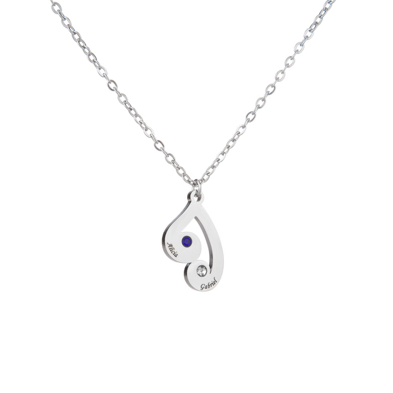 Personalised Intertwined Droplets Necklace with Engraved Names & Birthstones