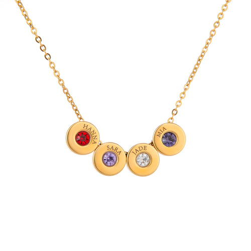 Personalised Engraved Bead Necklace with Names & Birthstones