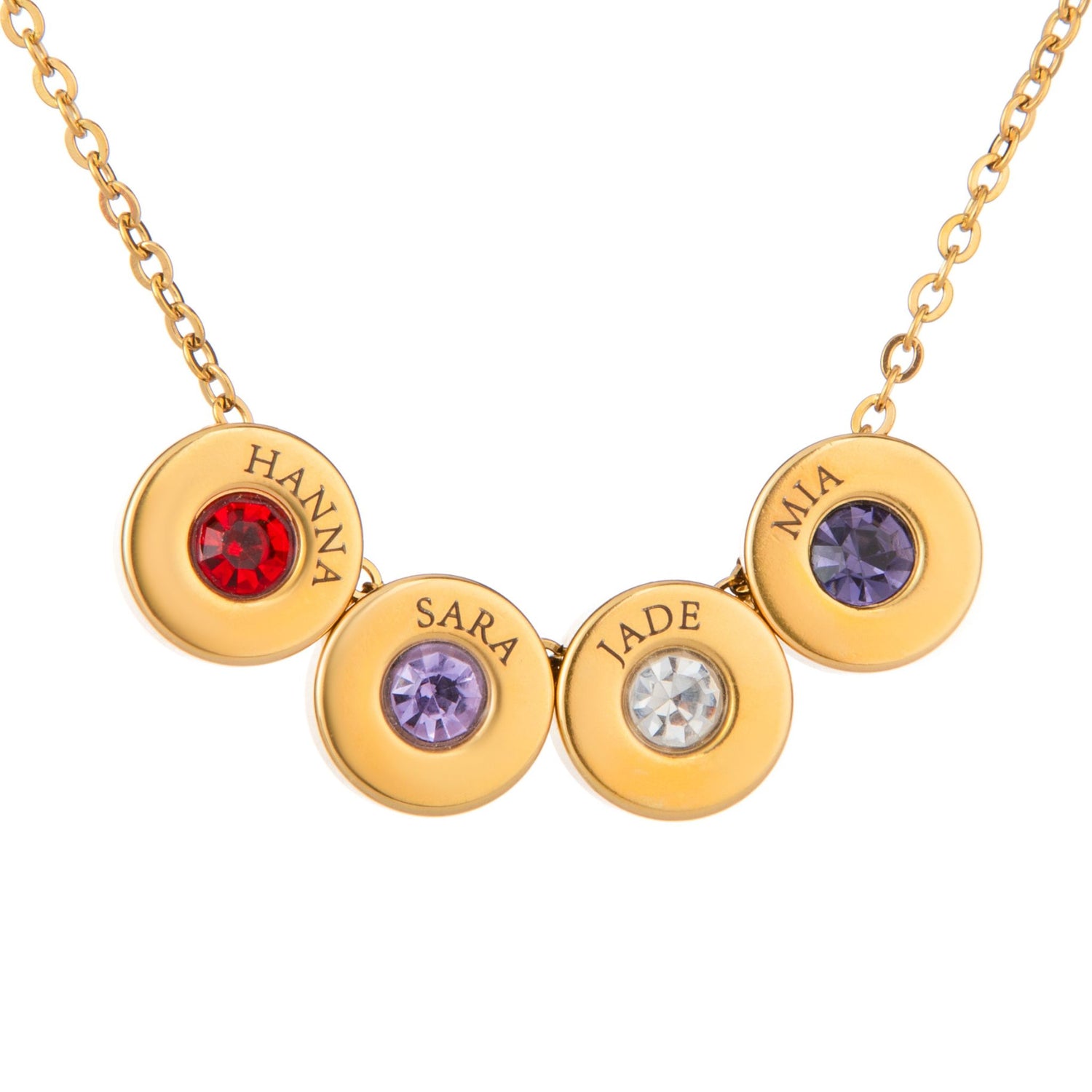 Personalised Engraved Bead Necklace with Names & Birthstones