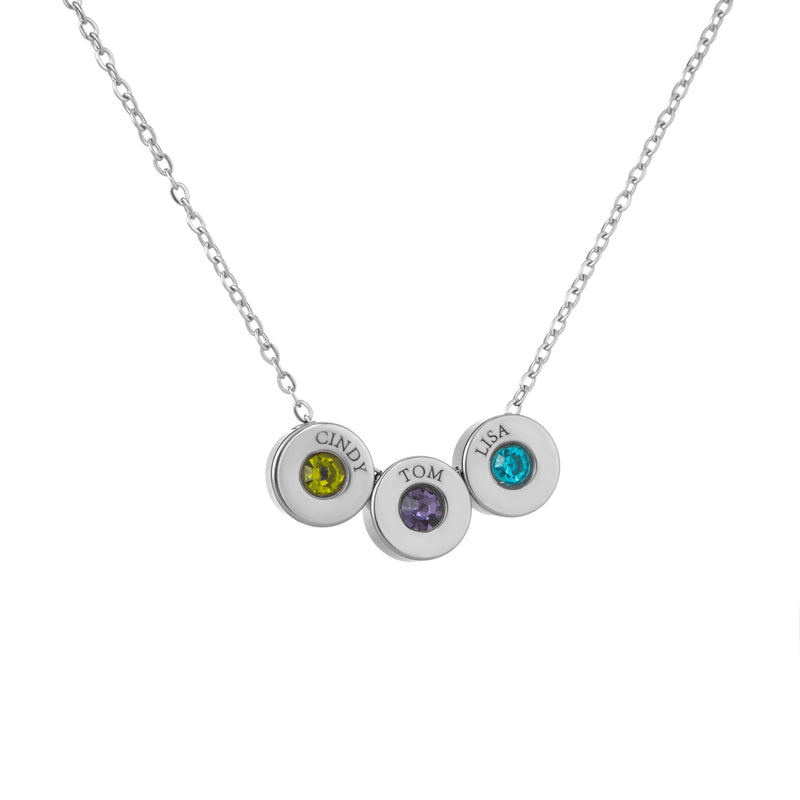 Personalised Engraved Bead Necklace with Names & Birthstones