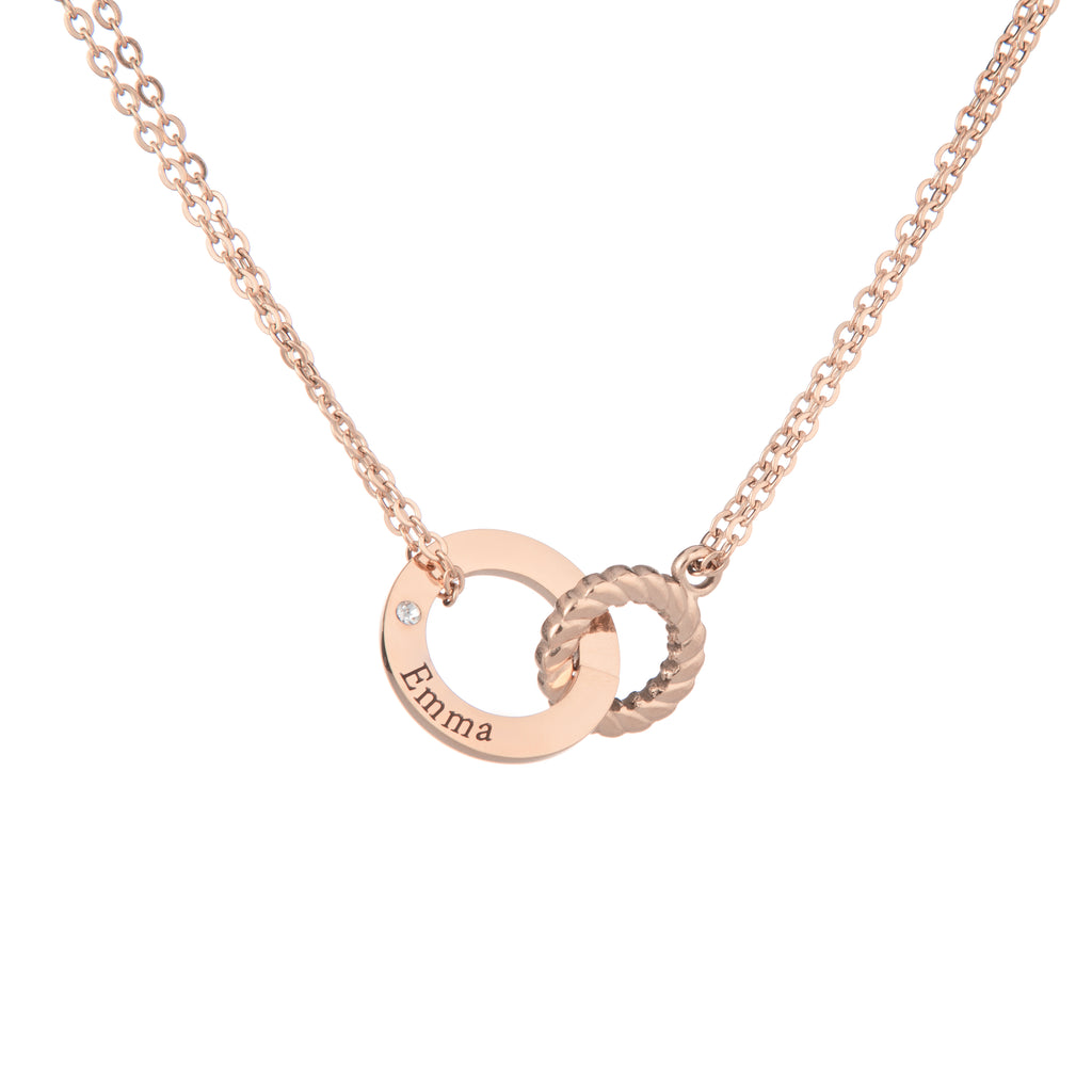 Personalised Circle Necklace – Engraved Charm & Clear Crystal