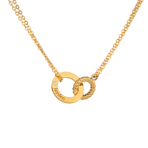 Personalised Circle Necklace – Engraved Charm & Clear Crystal