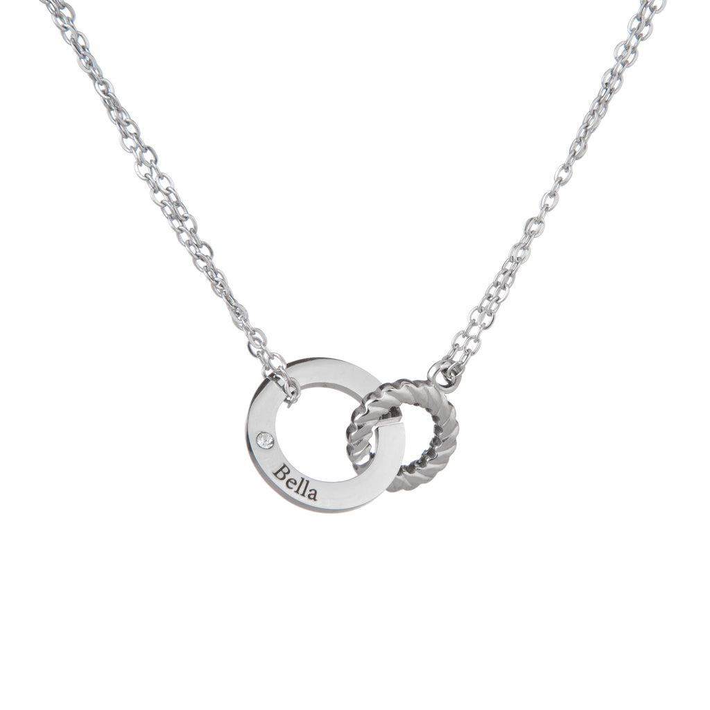 Personalised Circle Necklace – Engraved Charm & Clear Crystal